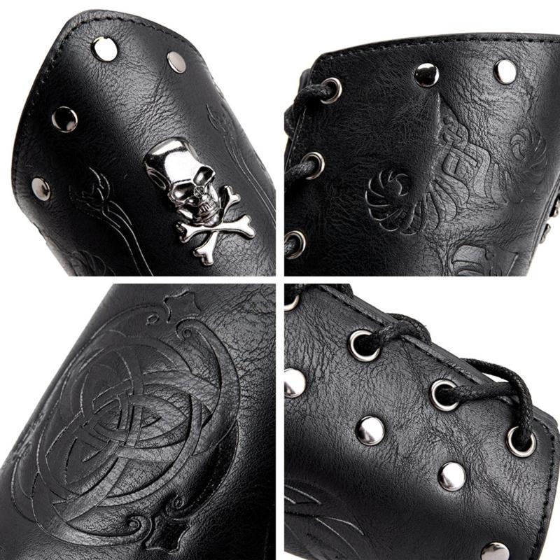 Men Embossed Wrist Cuffs Bracer Gauntlet Cosplay Bracer Wristband for Parties