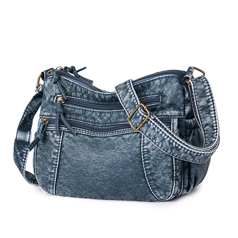 Borsa a tracolla vintage blu lavato per donna, borsa a spalla casual multitasche con ampia tracolla regolabile, borsa a tracolla di grande capacità