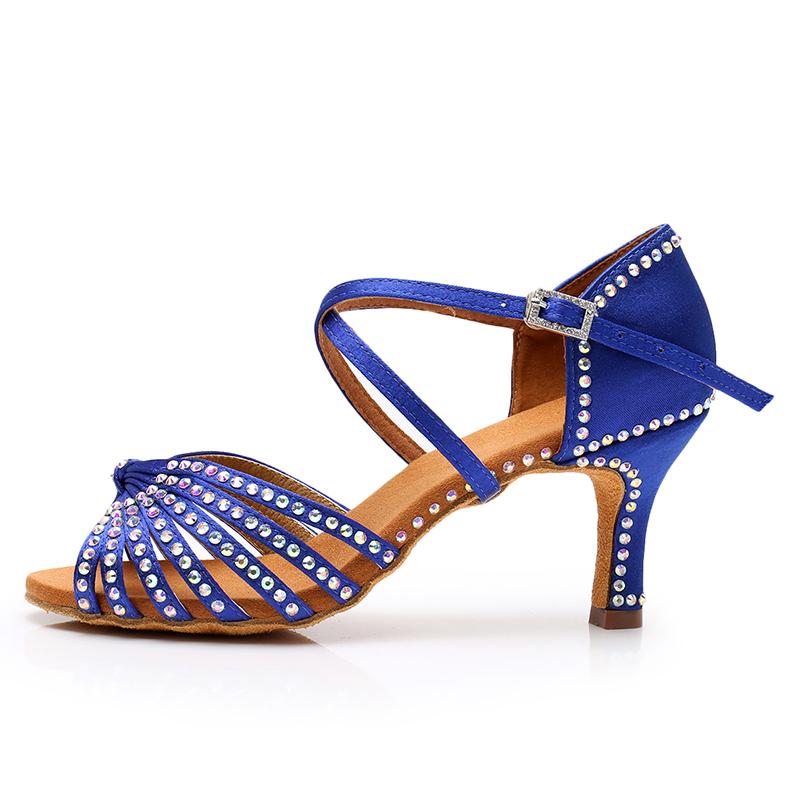 Latein-Tanzschuhe, glitzernde Strasssteine, Damen-Ballsaal-Tanzschuhe mit Absatz, 7 cm