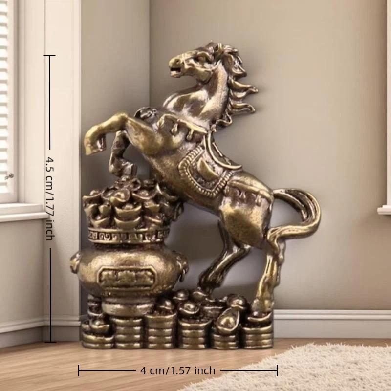 Antique Brass Solid Long Tail Horse Figurine Miniature Ornament Copper Zodiac Animal Mini Office Desktop Decoration Craft
