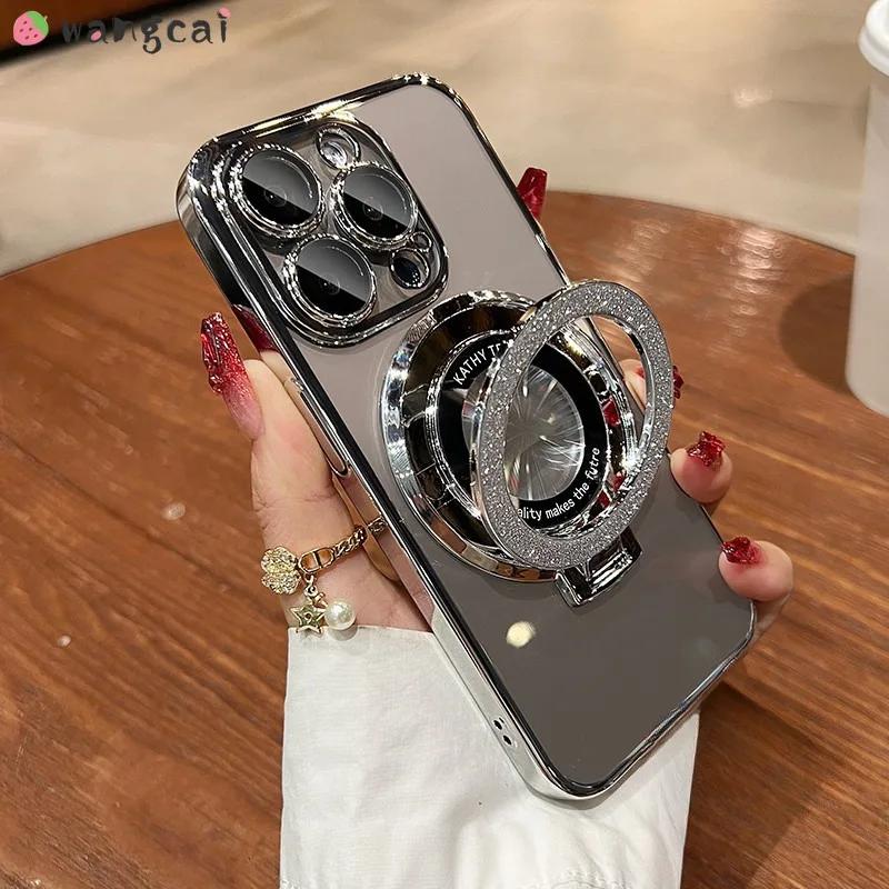For Samsung Galaxy A55 A54 A53 A52 A73 A72 A71 A70 A51 A50 A50S A30S Glitter Magnetic Holder Stand Case Simple Shockproof Clear