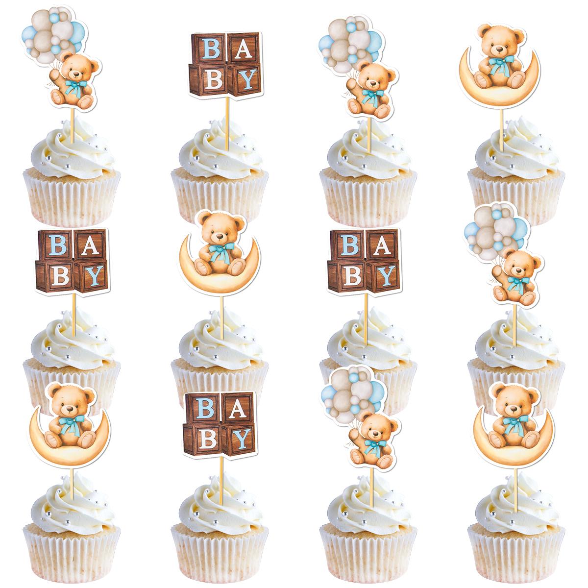 

12/24pcs Cartoon Balloon Bear Paper Cupcake Toppers for Baby Shower Party Gender Reveal Kids Birthday Party Cake Decorations