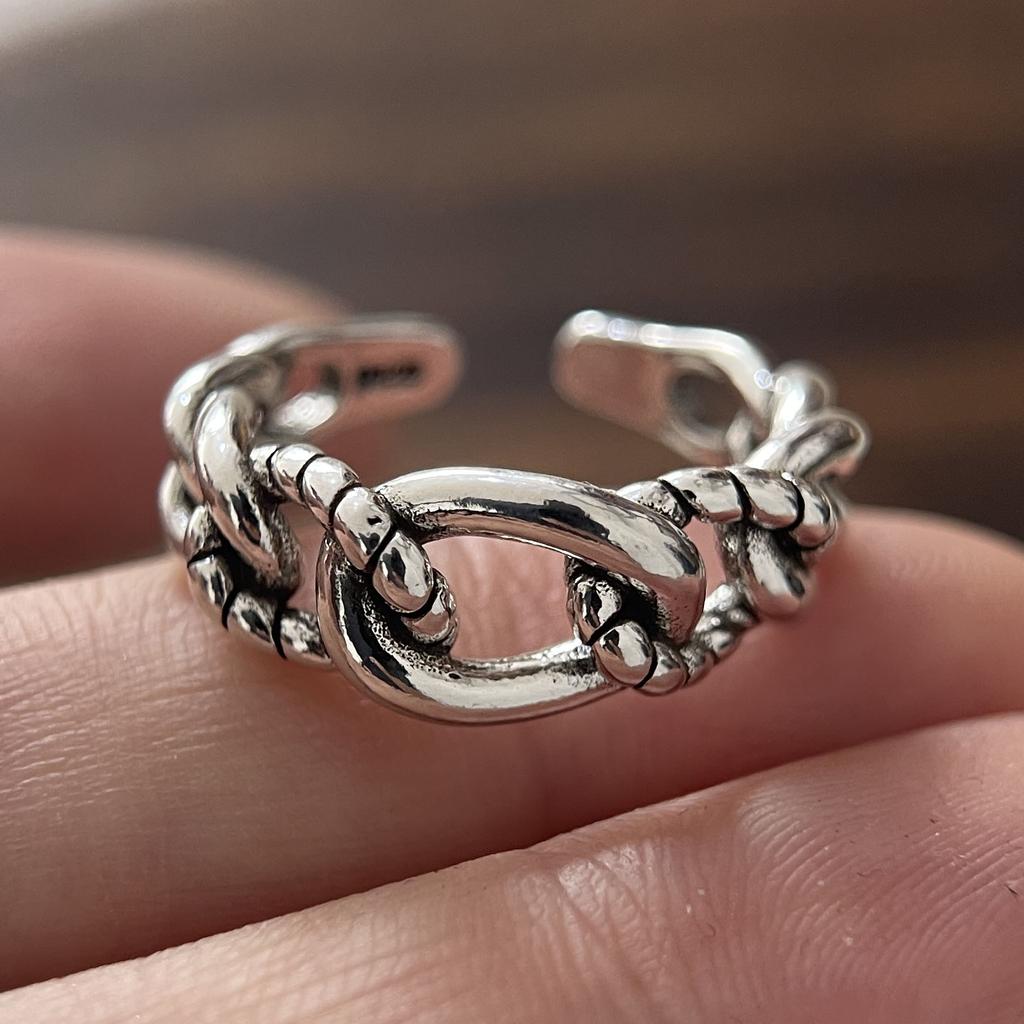 925 Sterling Silver Rings for Women Couple Minimalist Handmade Simple Retro Chain Ring Party Jewelry Gift Prevent Allergy