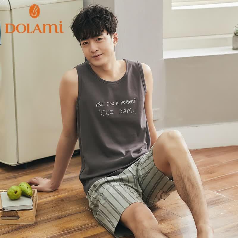 Duolamei Men s Pure Cotton Sleeveless Pajama Set L