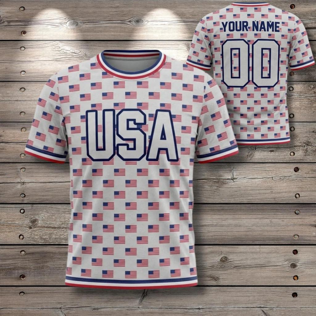 Maglia da Calcio Stampata 3D Bandiera USA Uomo Donna Maglietta da Calcio Patriottica Girocollo Manica Corta Estate Maglia Fan Squadra USA