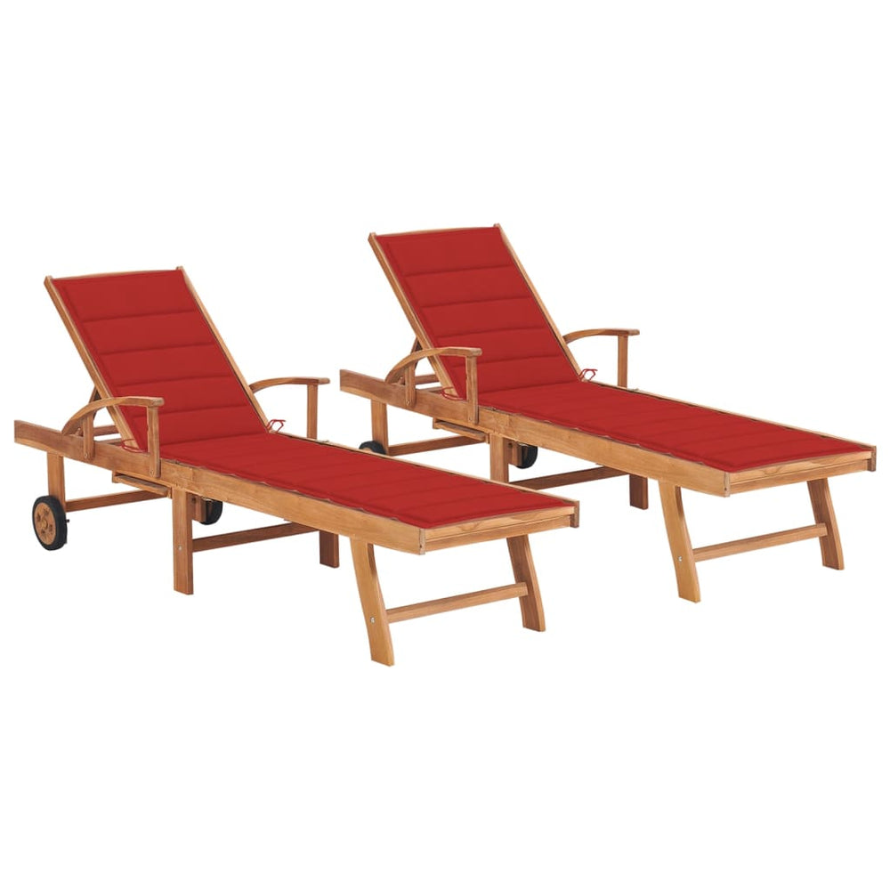 Chaises longues lot de 2 avec coussin  Bois de teck solide