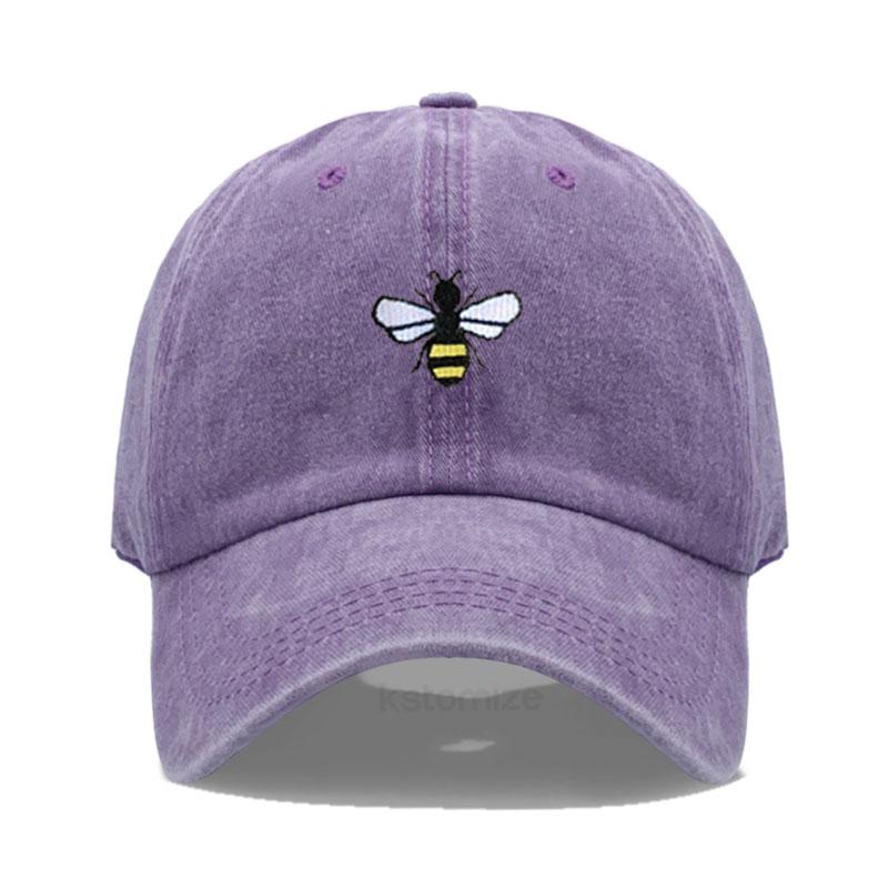 Washed Cotton Honeybee Embroidery Baseball Caps For Men Women Dad Hat Adjustable Snapback Cap Dropshipping