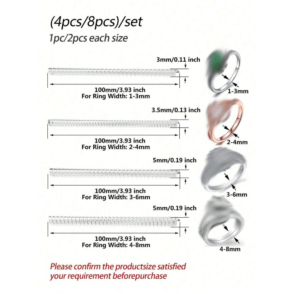 4pcs/Set Transparent Ring Sizer Adjuster, Invisible Coil Wrap Resizable Rings, Multiple Combinations Available