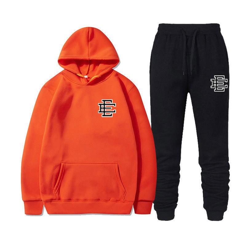 Unisex Casual Hooded Fleece-Lined Sweatshirt Pants Set Sporty Solid Color Outfit Fall