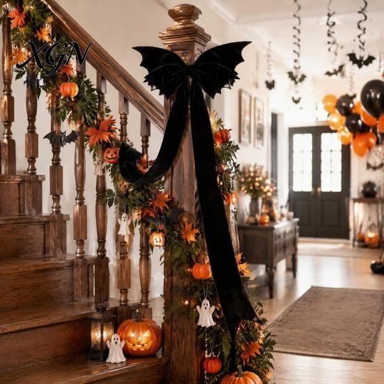 Christmas Tree Hanging Decor Halloween Bat Bow Garden Decor, Topper Ornament Versatile Party Supplies for Party, Spooky Holiday Decoration,