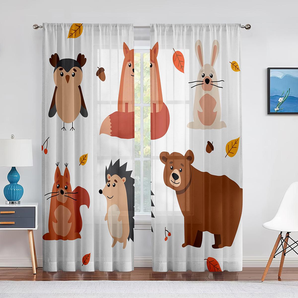 

Джунгли Сафари Животные Прозрачная занавеска для детской спальни Детская комната Милый слон Лев Жираф Тигр Оконные занавески Карман для штанги (W50H130cm)-2pcs&Grommet Top