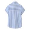   European and American Style New Women's Wear, Stylish Short-sleeve Stand-collar Bow Striped Shirt