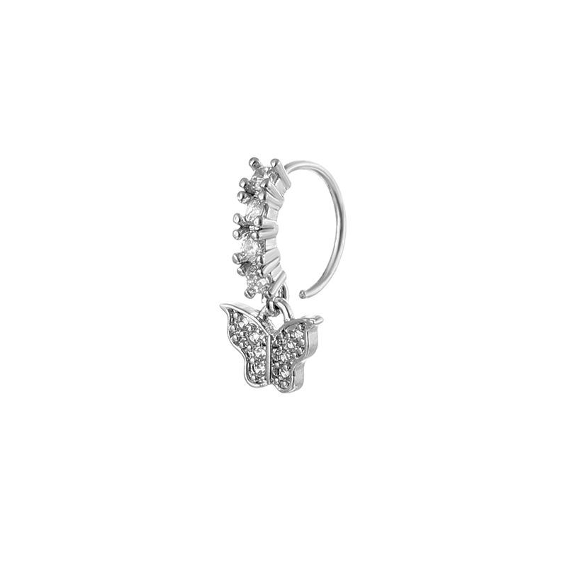 Cross & Butterfly Zirconia Nose Ring Stud Set, Adjustable Piercing Jewelry