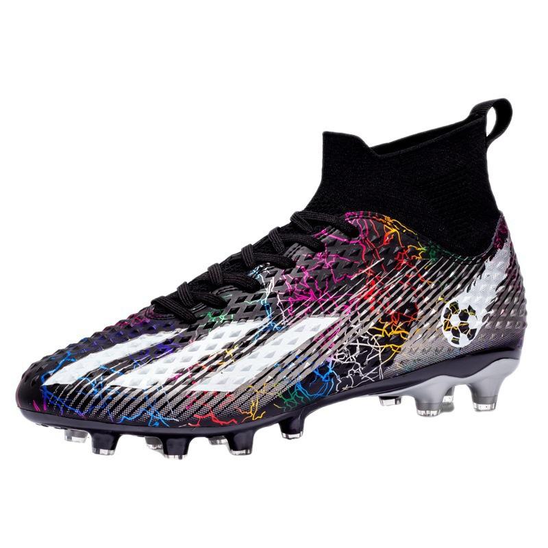 High-top Football Shoes Men's Children's Broken Nails and Long Nails Artificial Grass Student Training Leather Feet Youth Ball Sneakers