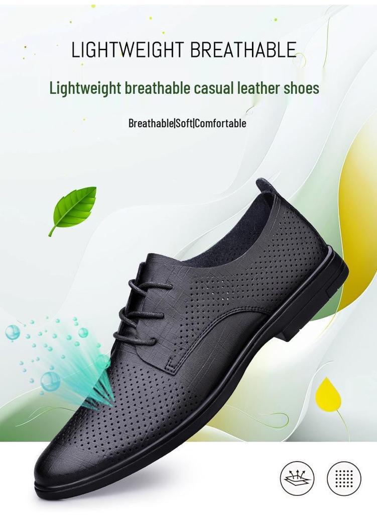 Men's Large Size British Style Hollow Leather Loafers - Summer Casual Cowhide Shoes