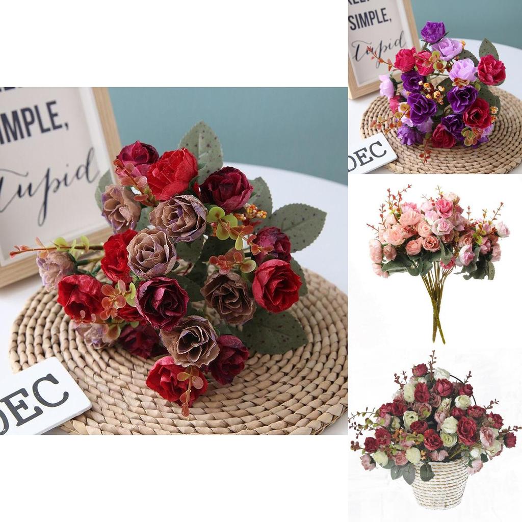 Stunning 21 Heads Artificial Silk Flowers Rose Bunch Bouquet For Elegant Home Decor