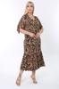 Women's Big Size Dress Plus Size Sleeves Rope Tie Leopard Pattern Dress