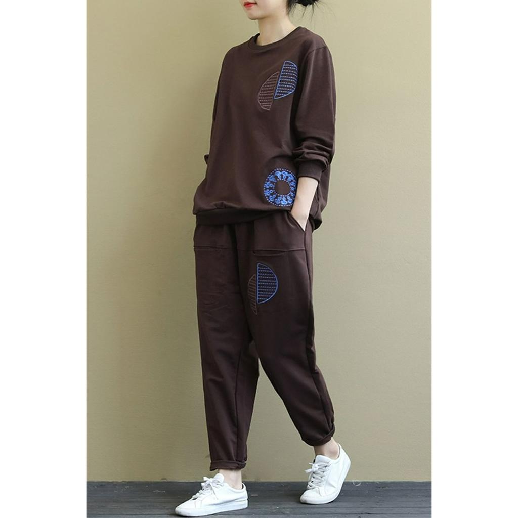Spring and Autumn Plus Size Sweater Suit Women Loose Printing Casual Sports Two-piece Suit Women