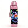 1PC Neon Glow Abstract Graffiti Print 750ml Color Plastic Sports Water Bottle Leakproof Flip Straw Lid Suitable for Sports Office Home Use