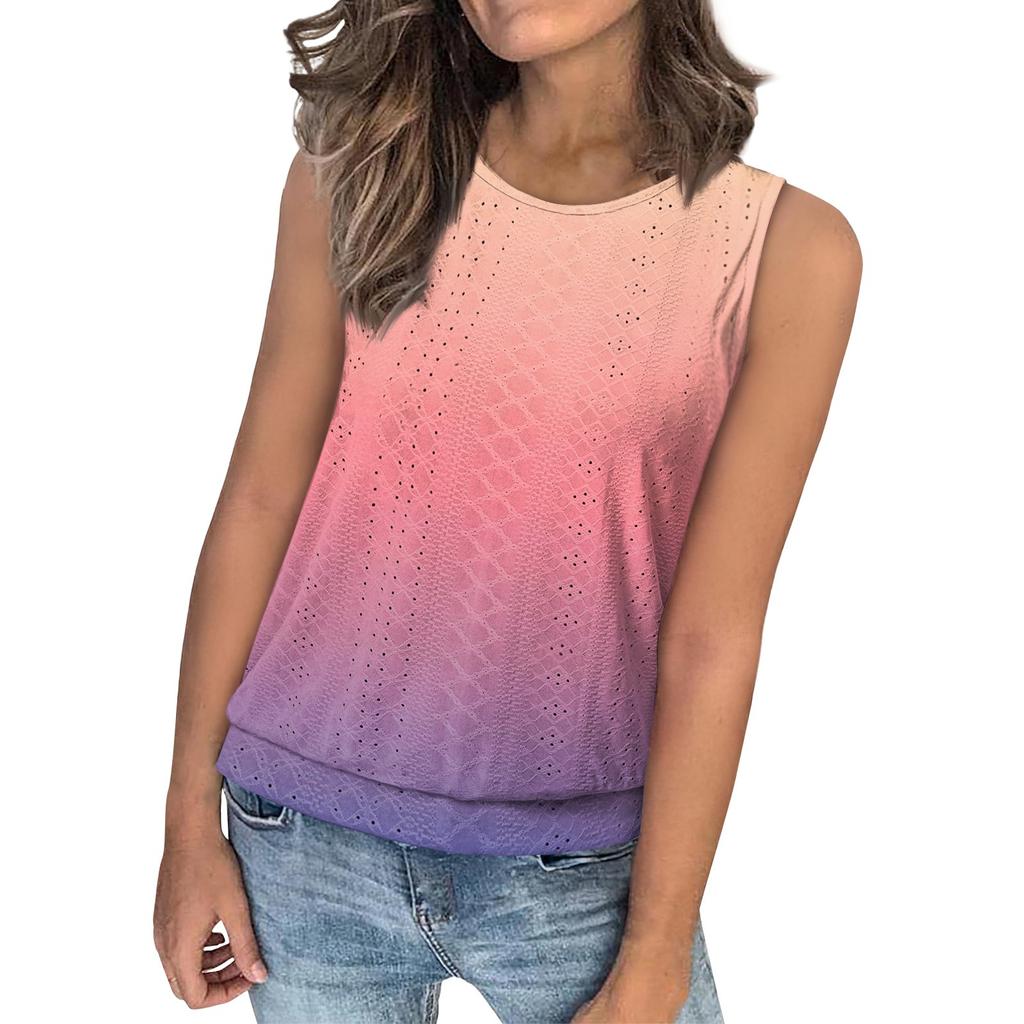 Women's Loose Fashion Casual Gradient Printed Round Neck Sleeveless Summer Vest