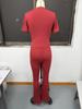 2025 European & American Women's Spring/Summer Solid Color Round Neck Set - Short Sleeve Top & Long Pants