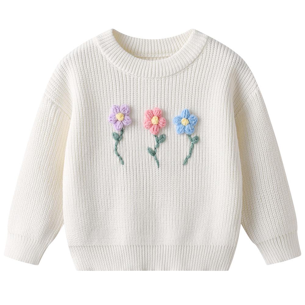 Hand-embroidered Flower DIYs Baby Pullover Bottoming Sweater Birthday Girl Sweater