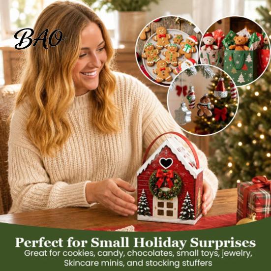 Holiday Treat Containers Christmas Wonderland Cottage Gift Box, House Shaped Paper Boxes, Exchange Packaging Snack Holder with Handle for Cookies