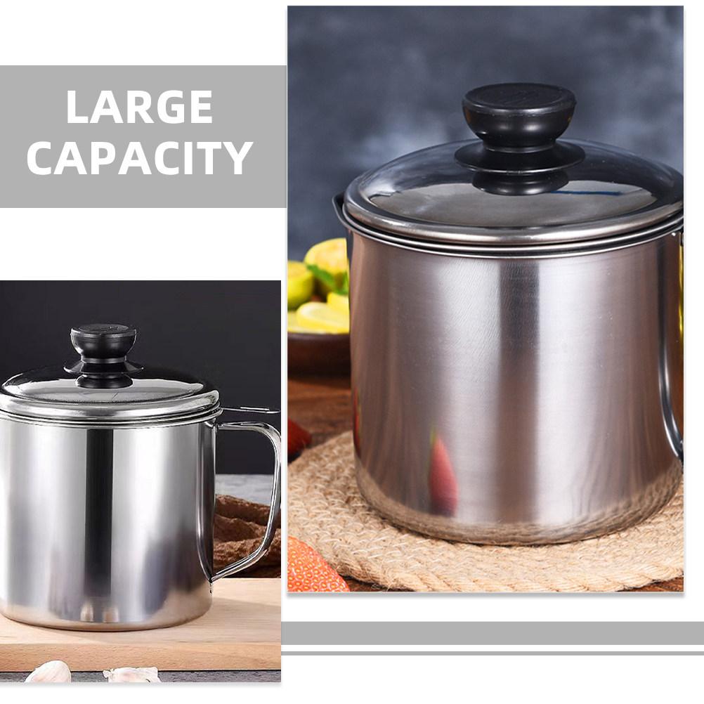 1Set Oil Strainer Storage Can Stainless Steel Large Capacity Grease Container Kitchen Oil Filter Pot for Cooking Use