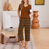 Women Casual Fashion Printed Round Neck Loose Short Sleeve T Shirt and Seven Quarter Pants Homewear Set Soft Comfortable Lightweight