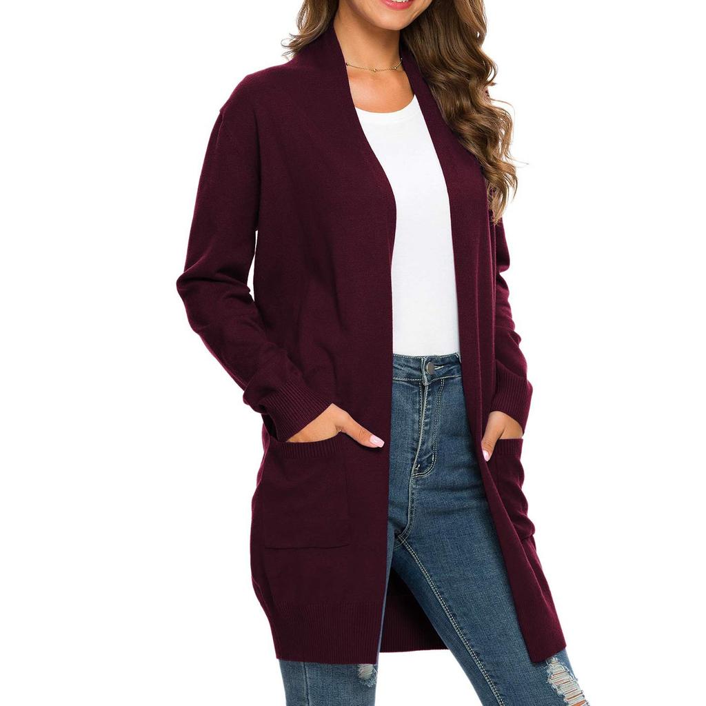 Damen-Strickjacke mit offener Vorderseite und Taschen