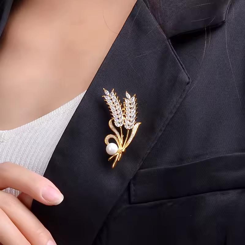 Elegant Rhinestone Wheat Ear Brooch Pin for Women Men Fashion Clothes Suit Shining Accessories Party Brooches Jewelry Gifts
