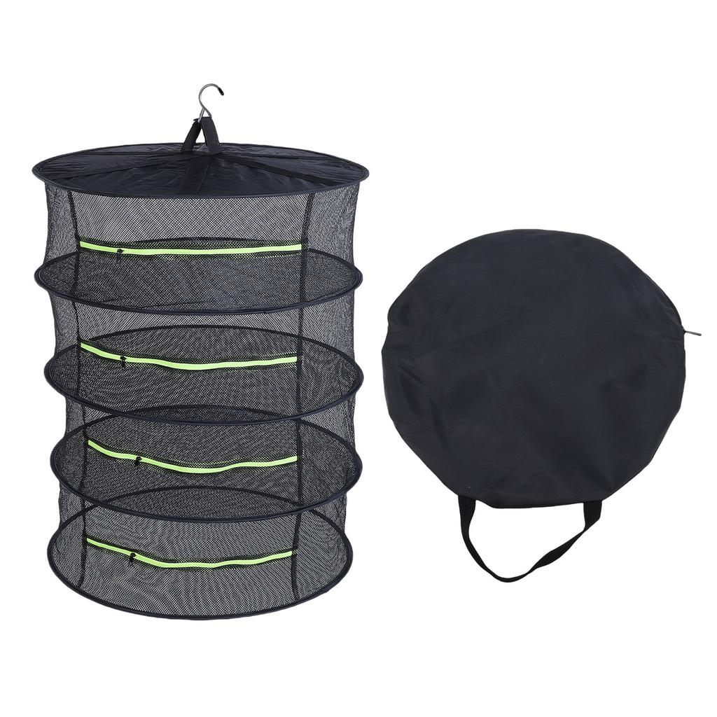 Hanging Mesh Drying Rack 4 Layer Nylon Foldable Hanging Basket Dryer Net with Zipper for Plants Flowers Clothes