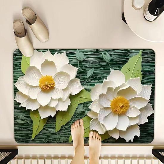 Floor Mat 3D Visual Effect Flower Pattern Non-Slip Backing Rug Living Room Bedroom Hallway Entryway Playroom Decor