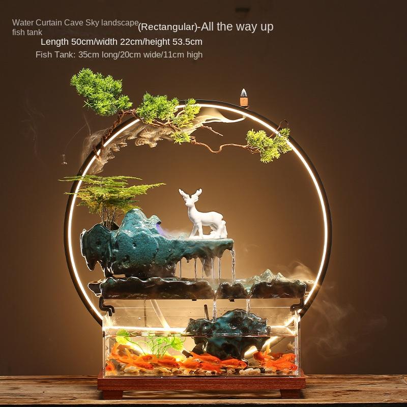 Chinese-style flowing water ornaments landscape fish tank living room small fountain waterfall creative home decoration