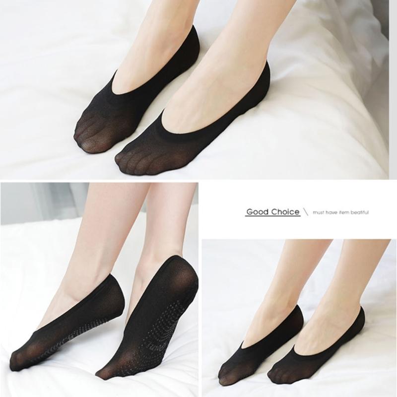 5 Pairs Women's No Show Socks Candy Color Nonslip Silicone Grip Breathable Nylon Invisible Low Cut Socks For Summer
