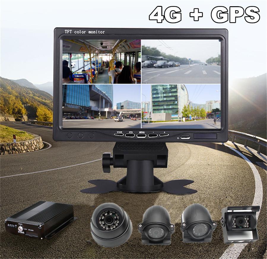 720P 4Ch Car Bus Dvr 4G Wireless Gps Realtime Video Recorder Box + 4X Ccd Camera