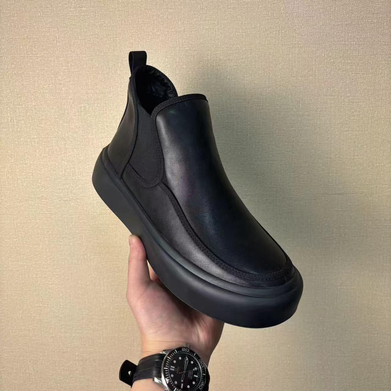 

Чоловічі черевики челсі з натуральної шкіри на флісовій підкладці - Високі, на товстій підошві, теплі та універсальні для осінньо-зимового повсякденного носіння. 45