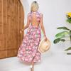 Dámské šaty Tištěné Bez rukávů Polovysoký výstřih Bez zad Pasové Temperamentní šaty Párty šaty