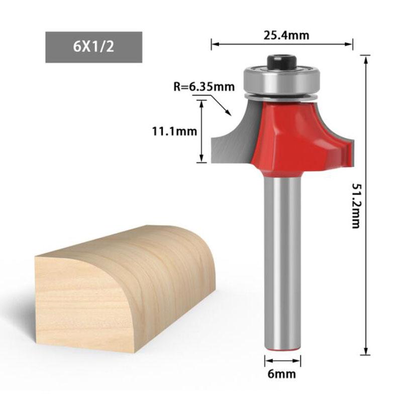 Eck-Rundfräser mit 1/4- und 6-mm-Schaft und Lagerfräser für Holzarbeiten, Wolframkarbid
