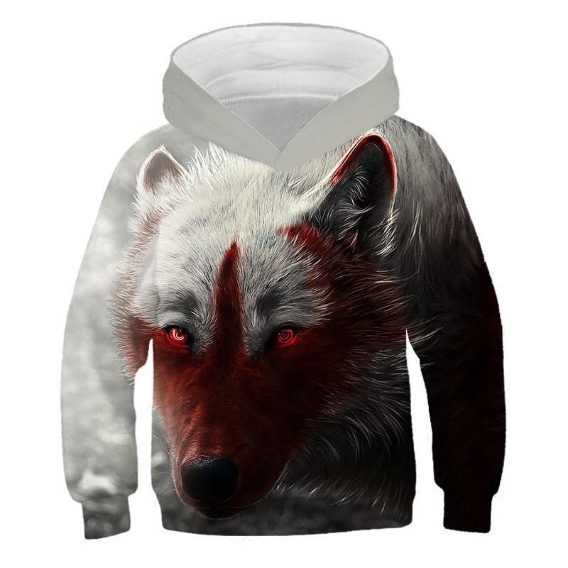 Felpe con cappuccio 3D con stampa di animali lupo autunno-primavera 1-14 anni Felpa Harajuku a maniche lunghe per bambini con grafica anime cartoni animati per bambini