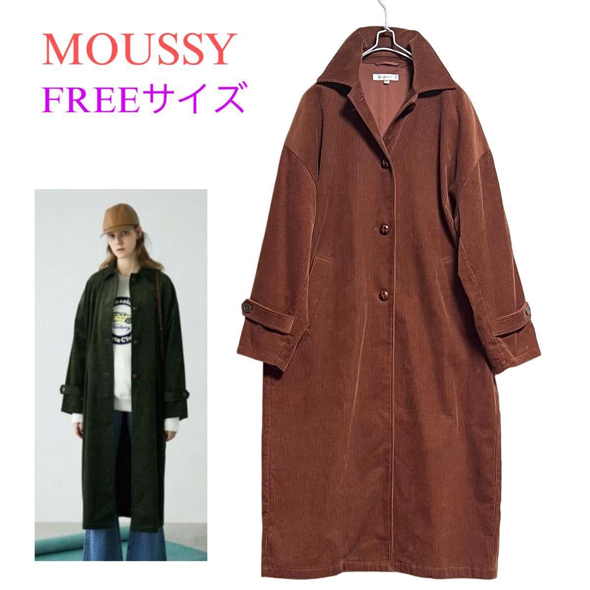 MOUSSY Women s Coat Corduroy Long Coat Red Brown Free Size Loose Design