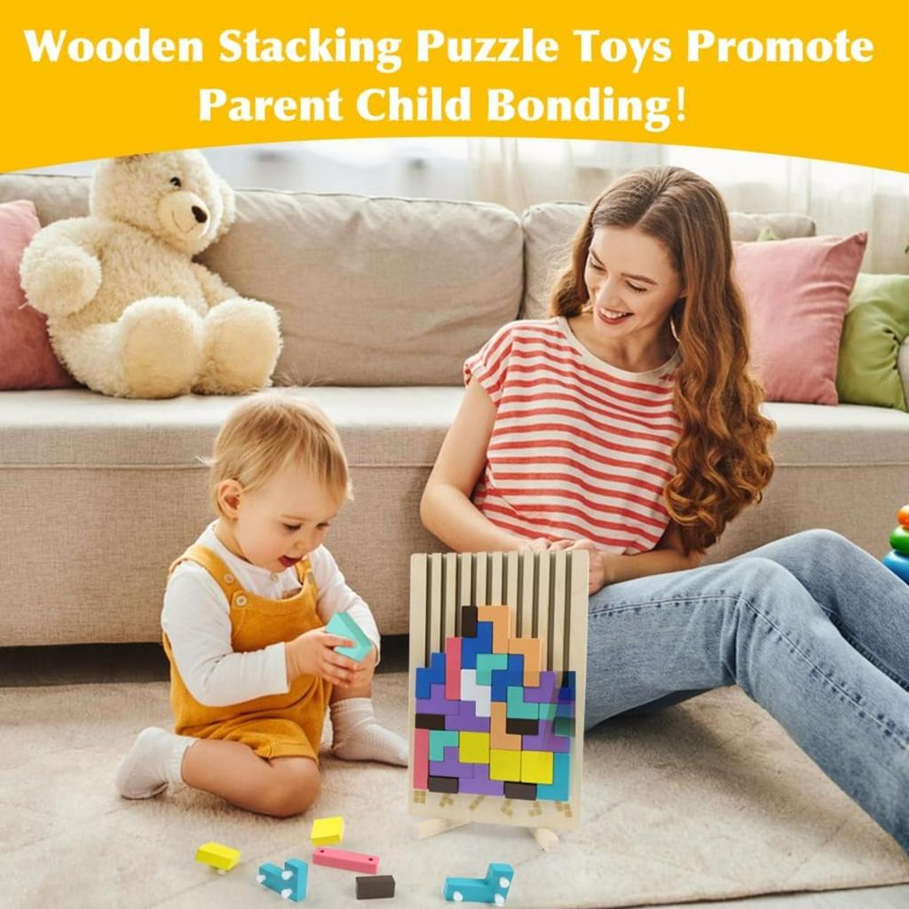 Wooden Stacking Puzzle Toy for 3+ Year Olds Kids,Wooden Stacking Puzzles Brain Teasers 3D Russian Blocks Board,Montessori Toys