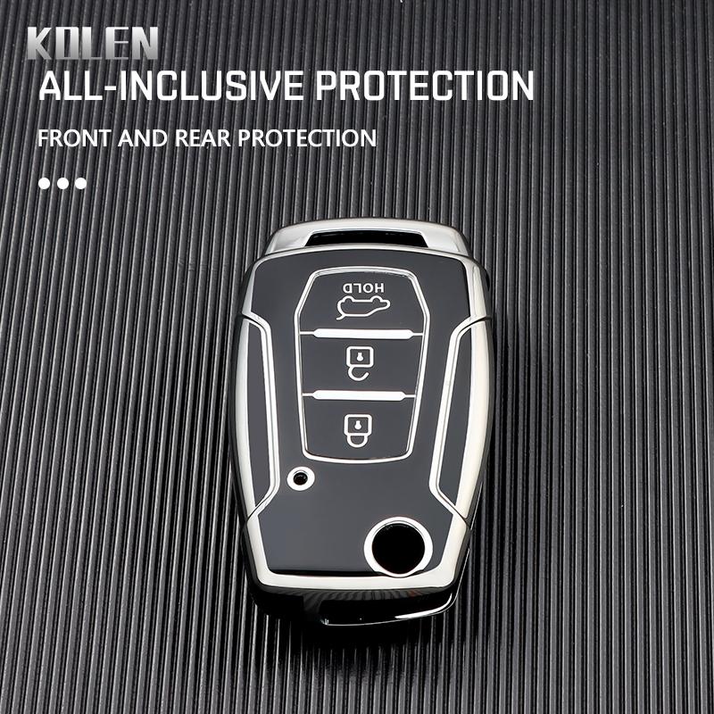 TPU Car Flip Key Case Cover Shell Fob For Ssangyong Kyron 2 Sanka Actyon Korando Tivoli 3 Buttons Key Protective Holder Keychain