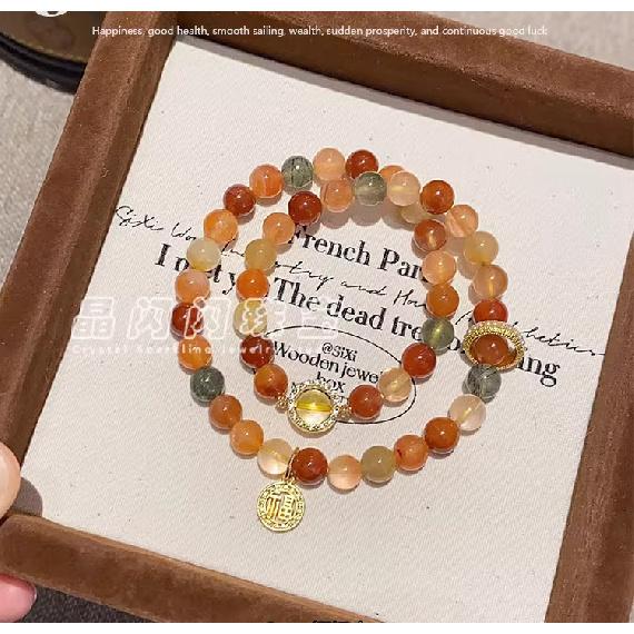 Natural Yellow Crystal Three-ring Bracelet for Women, New Chinese Style, Brings Wealth, a Gift for Girlfriend