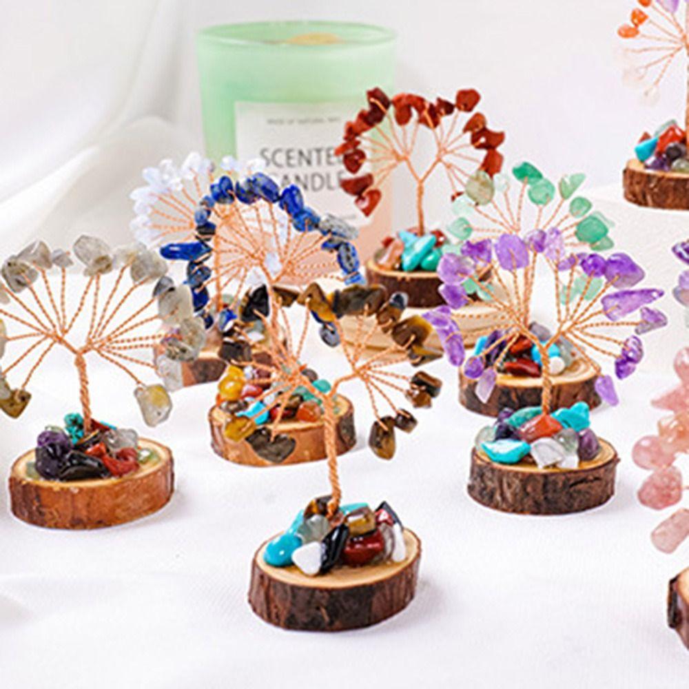 Multicolor Mini Crystal Trees Copper Wire Fortune Tree Figurine  Home/Office Decor