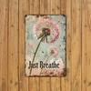 Vintage Dandelion Just Breathe Metal Wall Poster 8x12 Inch Home Decor
