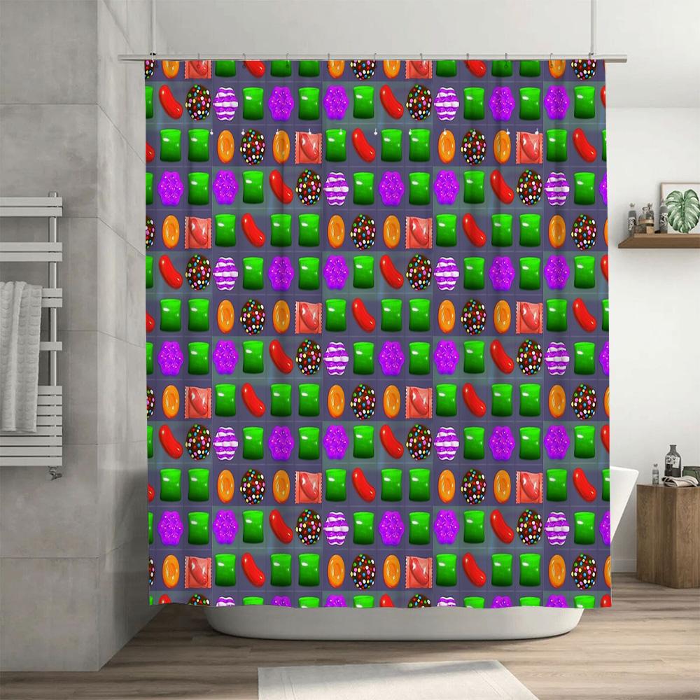 Colorful Candy Pattern Shower Curtain Sweet Treats Dessert Food Bathroom Decor Waterproof Backdrop