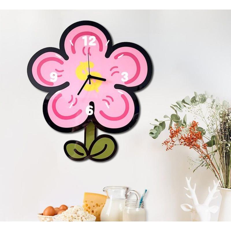 Simple and Creative Cartoon Flower Clock, Silent Wall Clock for Living Room and Dining Room, Cute Clock
