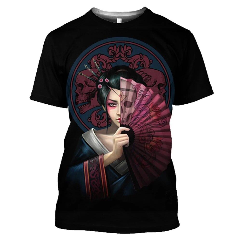 Japan Geisha Men's T-shirt 3D Printed Anime Short Sleeve Shirt O-Neck Oversized Harajuku Streetwear Men's Clothing Tops