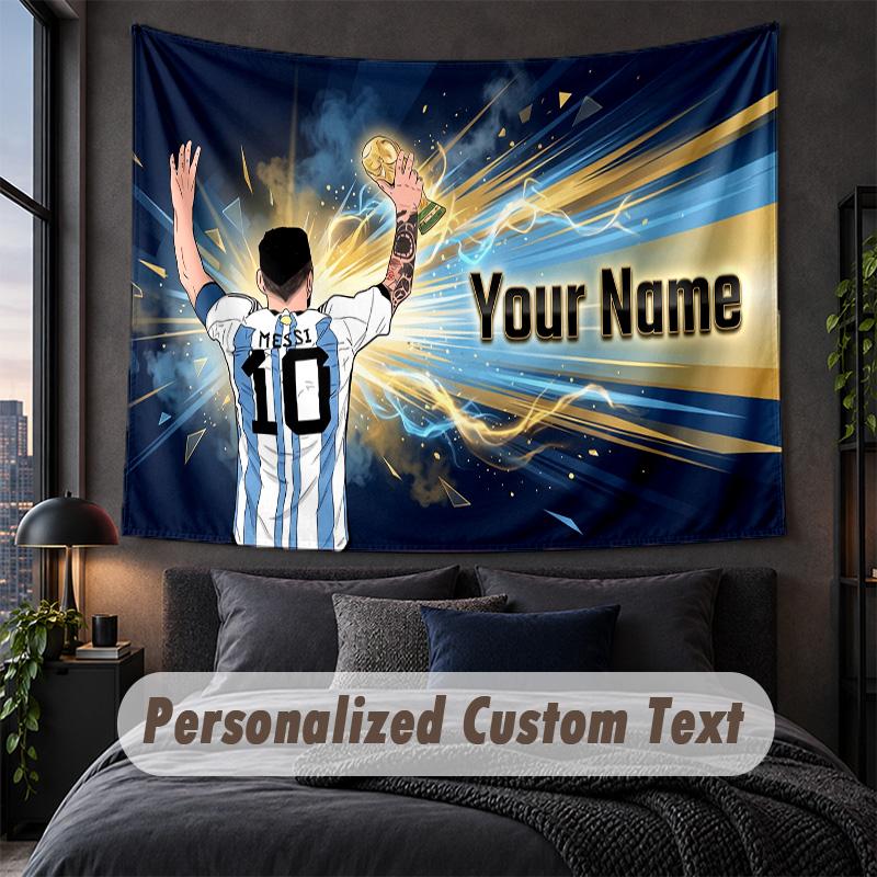 Arazzo Personalizzato con Nome e Testo, Appeso Decorativo da Parete Lionel Messi, Arazzo di Sfondo per Casa Camera da Letto